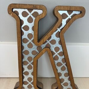 Wooden Letter K with Metal Inlay